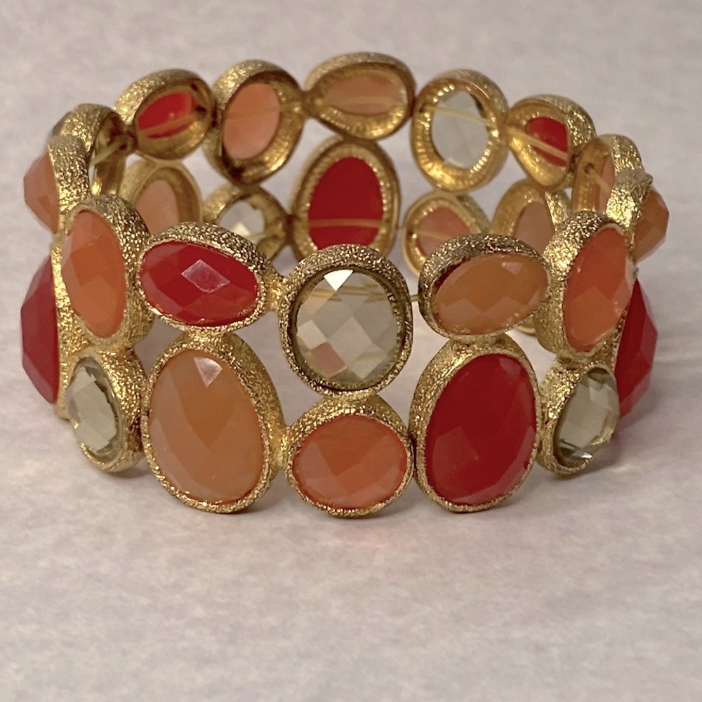 Charter Club vintage multi color stones gold cuff stretch bracelet